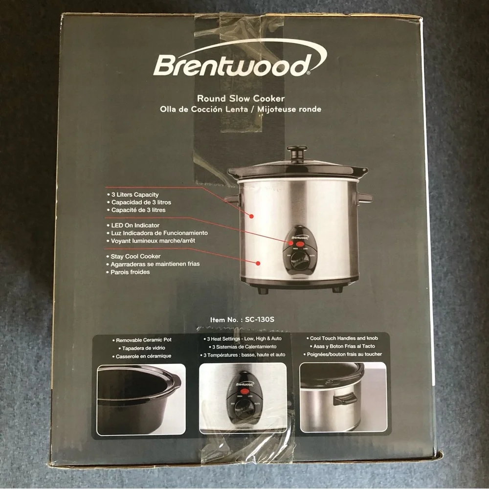 Brentwood Stainless Steel 3 Quart Round Slow Cooker nwt